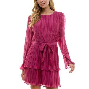 NWT City Studios Juniors Pleated Bell-Sleeve Dress 2389MZ8AT1 Magenta Pink XL